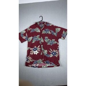 Chaps Ralph Lauren Shirt Mens Large Burgundy Hawaiian Short Sleeve Button‎ Up